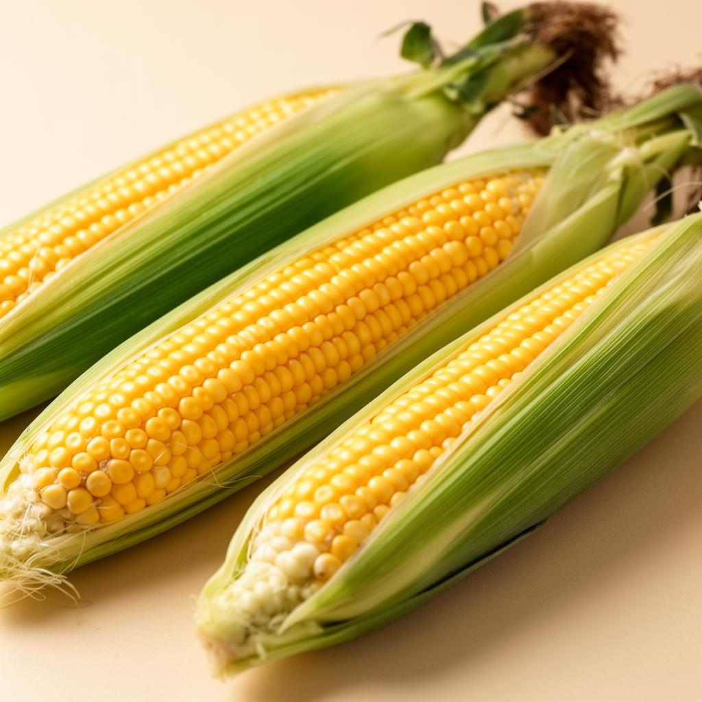 Fresh yellow corn cobs with green husks