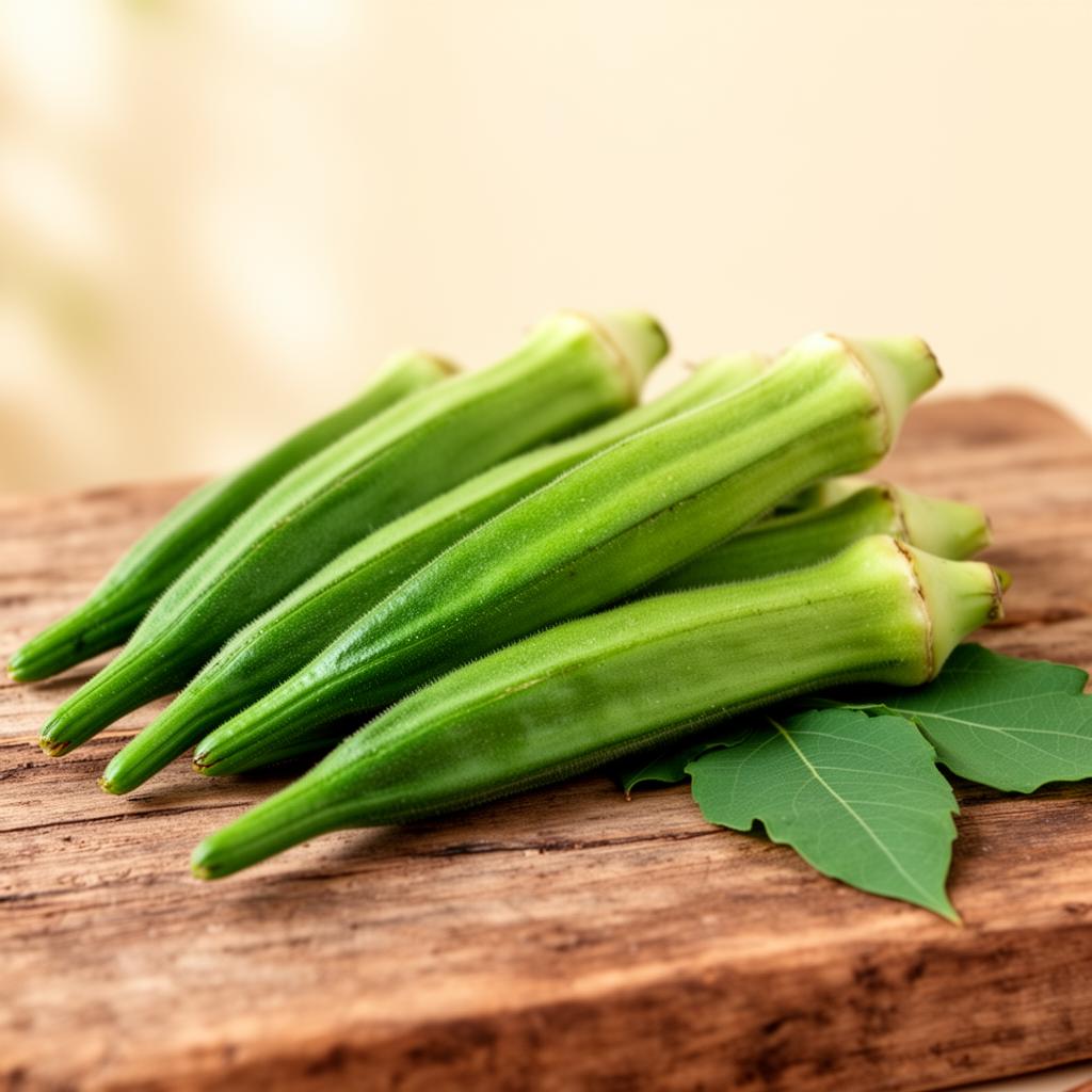 Fresh green okra pods
