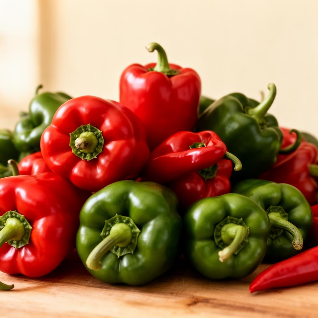 Fresh red and green peppers