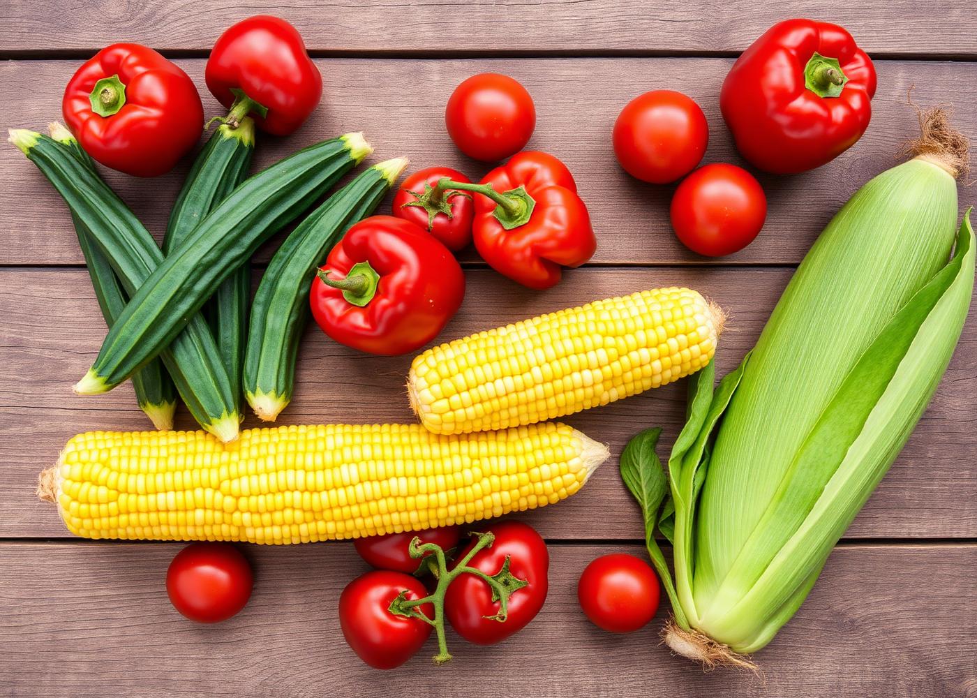 Fresh okro, pepper, tomato and maize